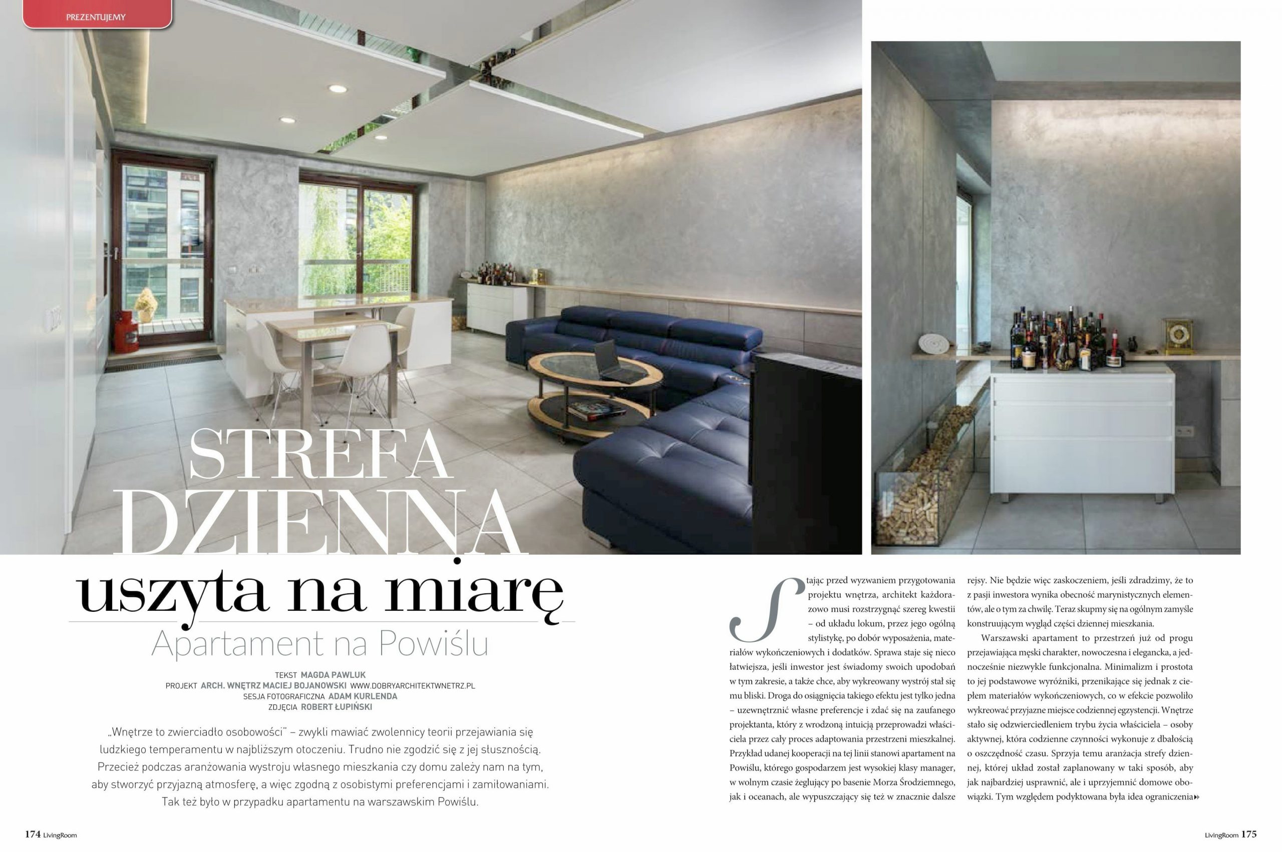 artykuł w magazynie LIVING ROOM z publikacją projektu wnętrza w APARTAMENTY POWIŚLE Leszczyńska 4 w Warszawie